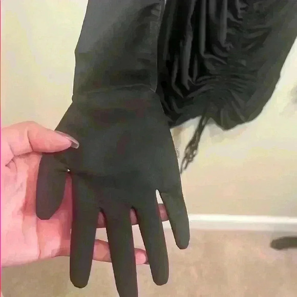 NWT Akira sz Small Black Bodycon Dress Midi Ruched Draped Asymmetrical - Picture 4 of 7